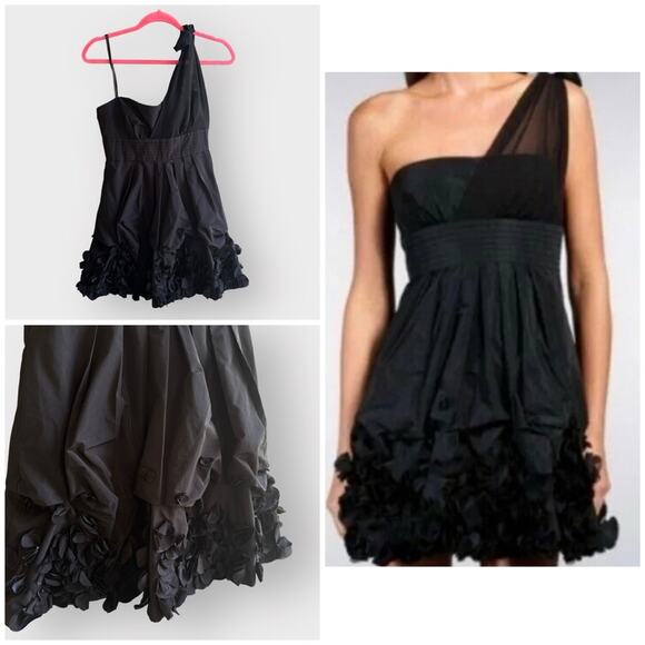 BCBGmaxazria black one shoulder taffeta mini dress - Picture 1 of 14